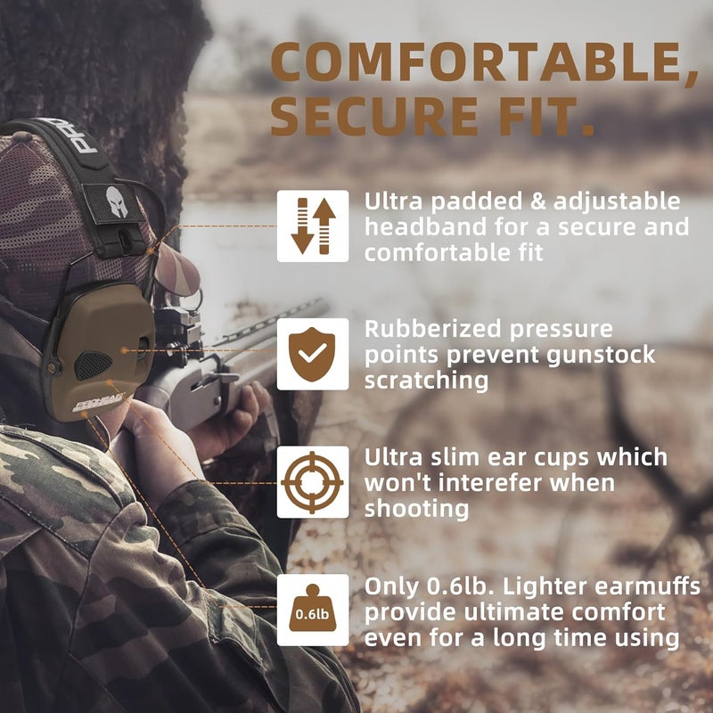 PROHEAR Electronic Ear Protection for Shooting with 4X Sound Amplification, Gun Range Hearing Protection Muffs, NRR 23dB Noise Reduction Headphones for Hunting, Brown - Image 5